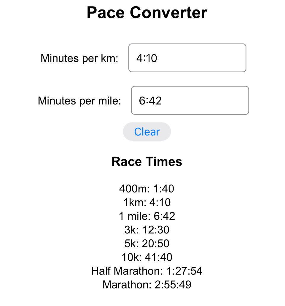 Running Pace Calculator screenshot